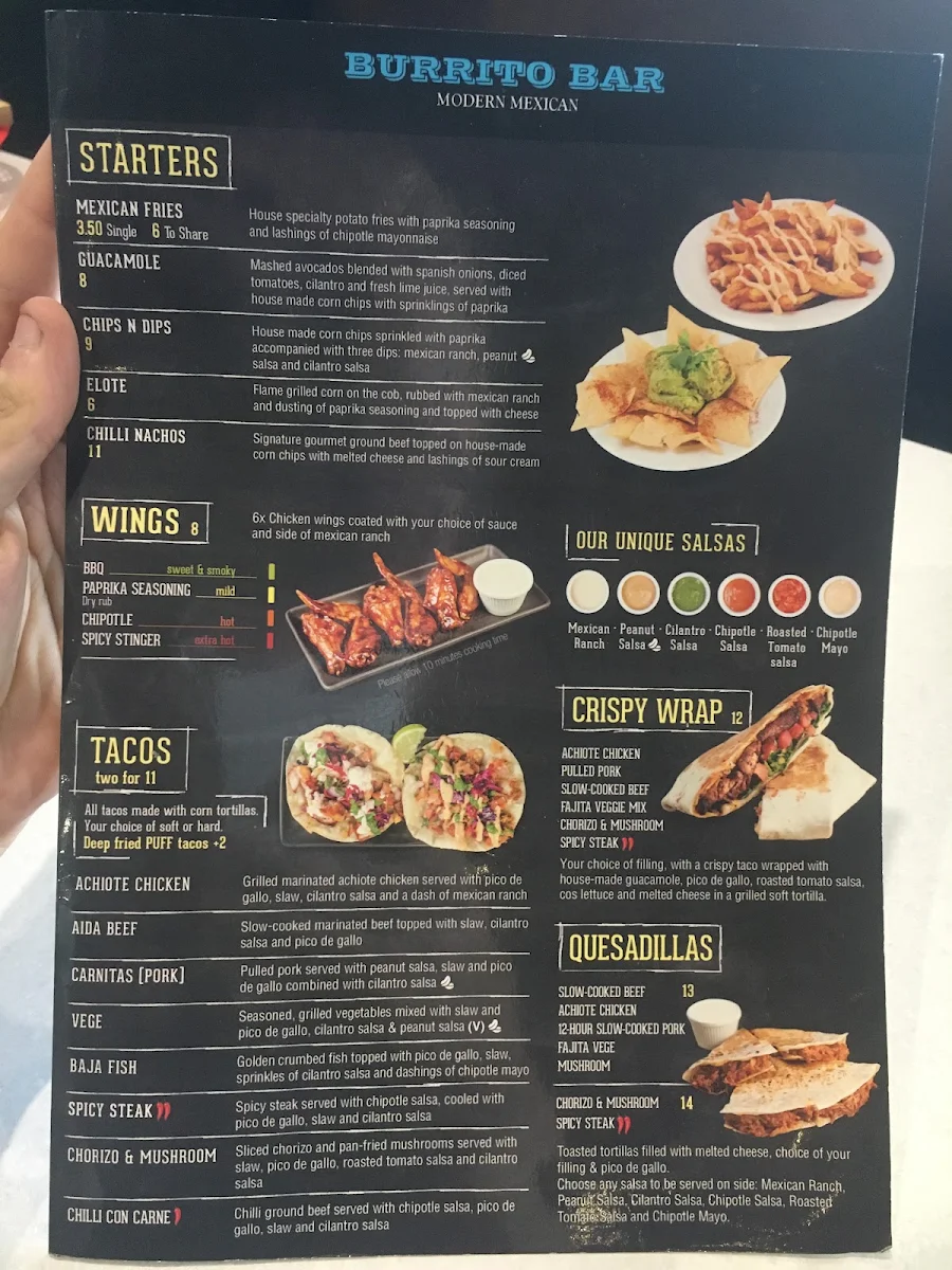 Menu, Burrito Bar Townsville