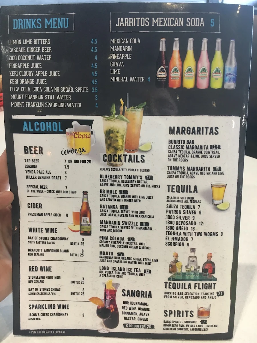 Menu, Burrito Bar Townsville