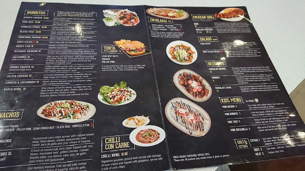 Menu, Burrito Bar Townsville