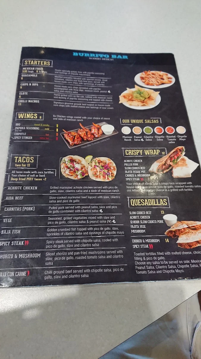 Menu, Burrito Bar Townsville
