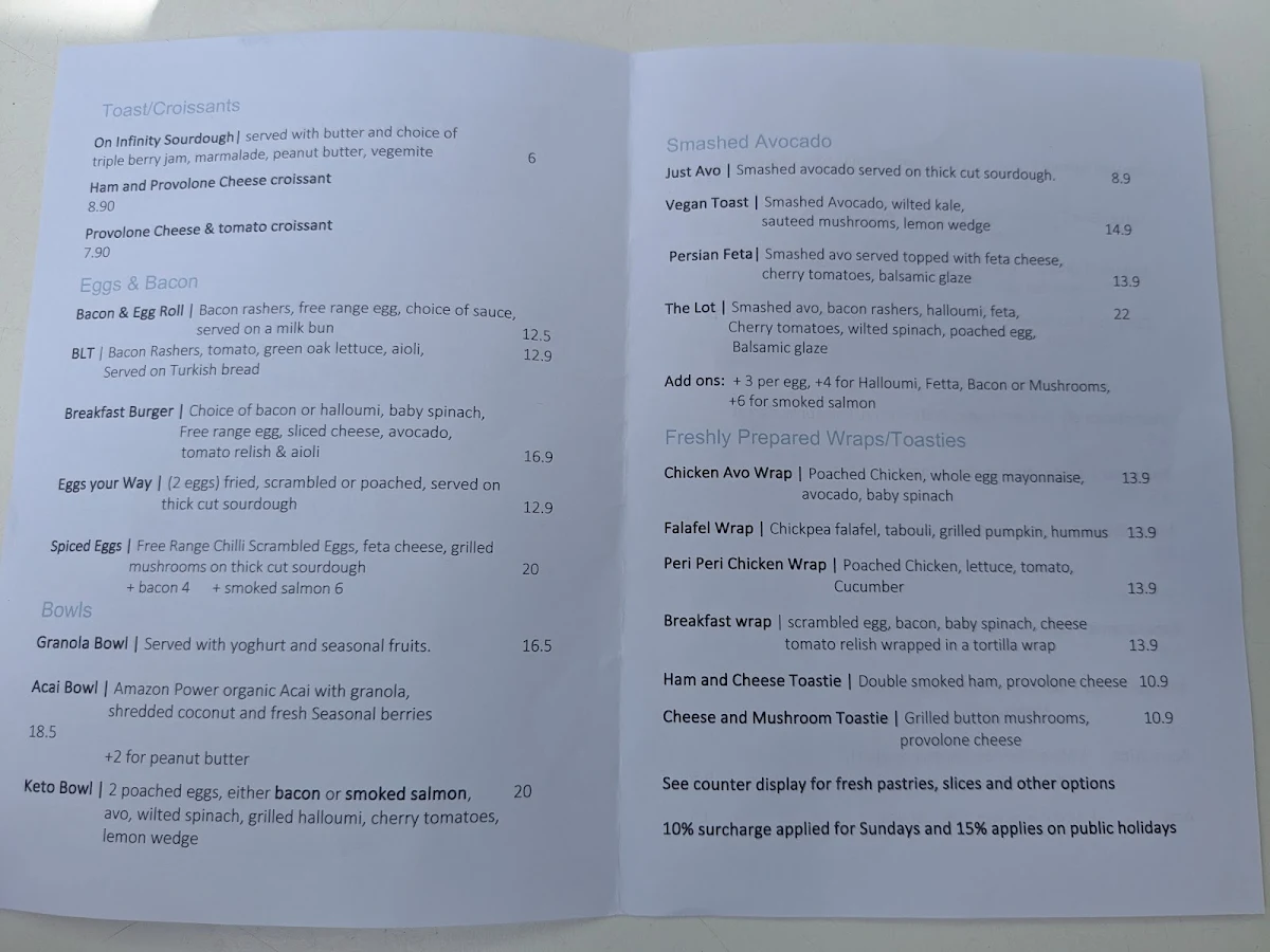 Menu, Bluebottle Espresso