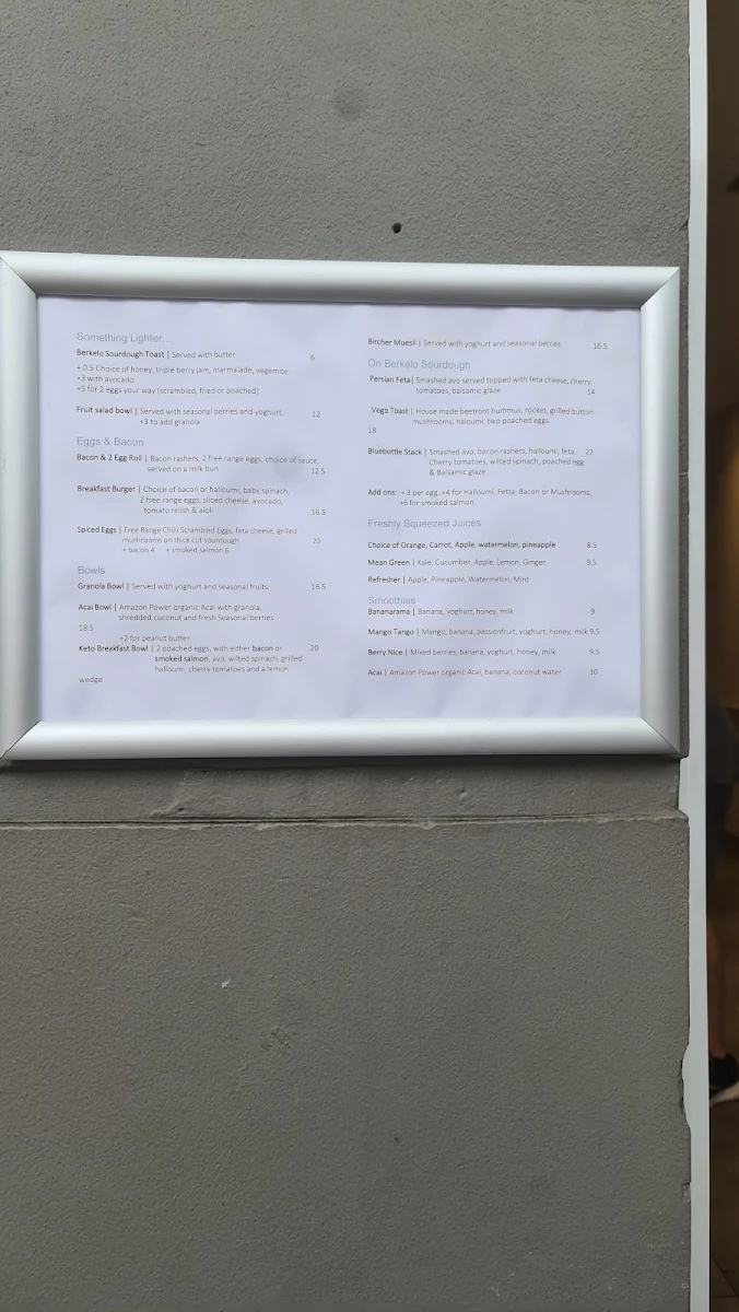 Menu, Bluebottle Espresso