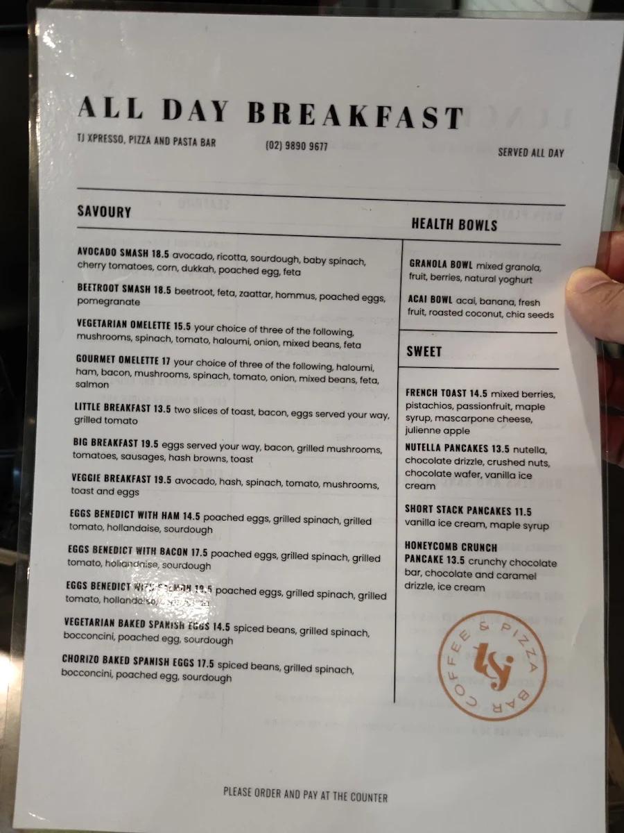 Menu, Cedarwood Cafe Burnside