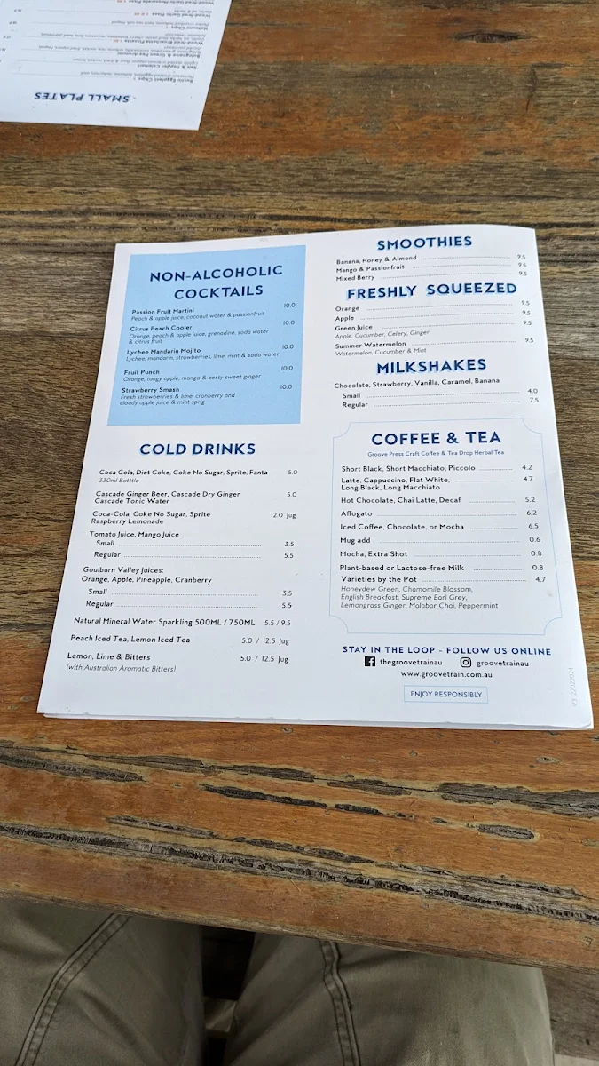 Menu, The Groove Train Eastland(Ringwood)