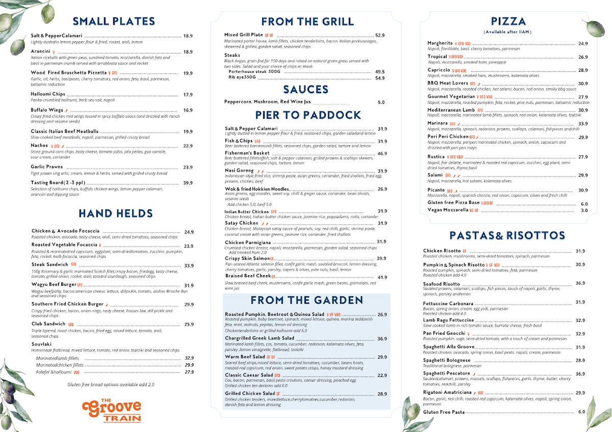 Menu, The Groove Train Eastland(Ringwood)