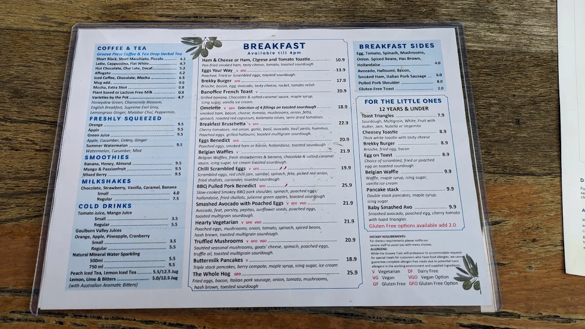 Menu, The Groove Train Eastland(Ringwood)