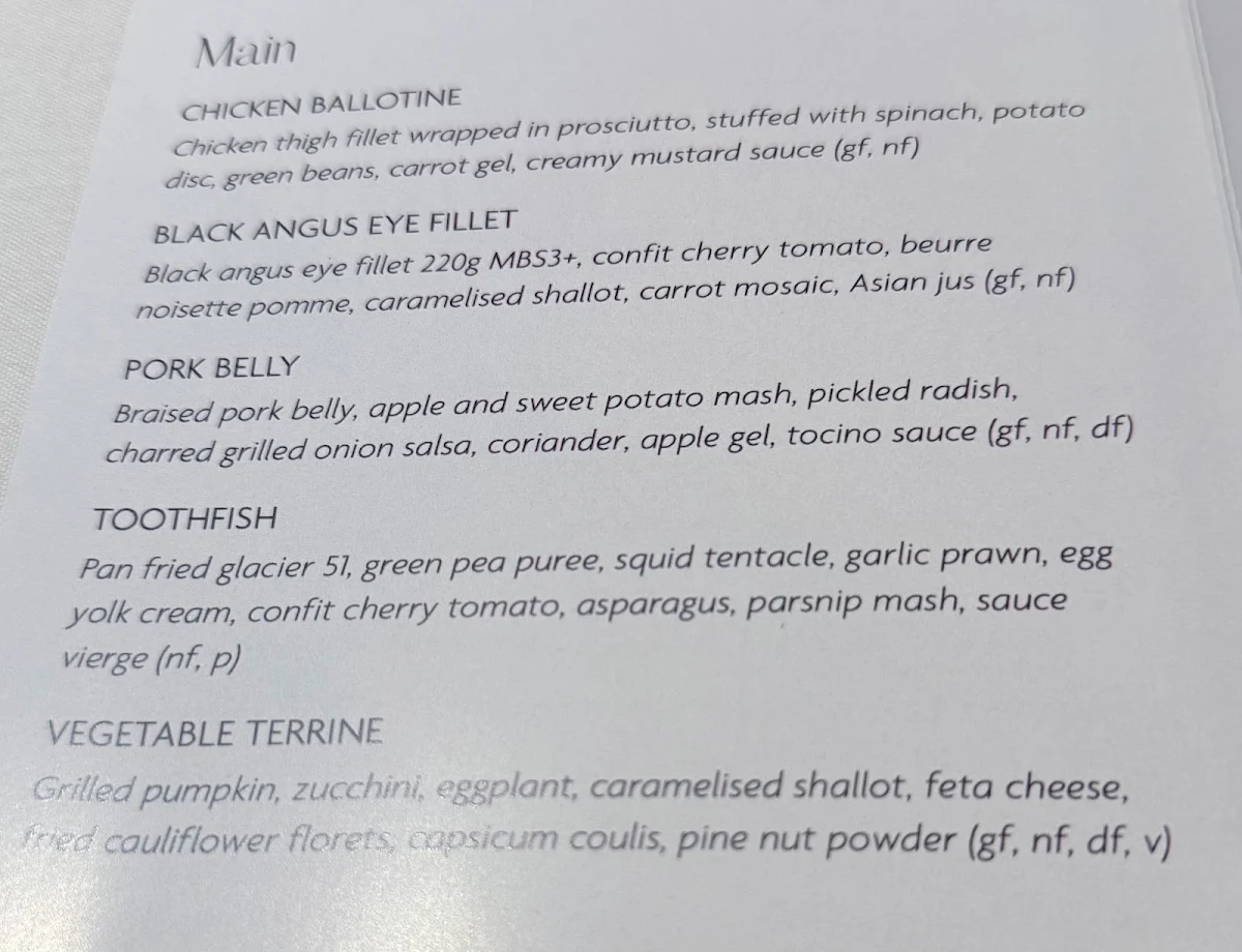 Menu, Harvest Restaurant