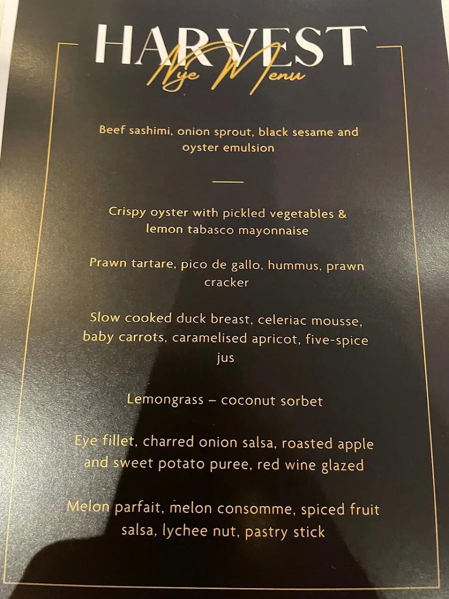 Menu, Harvest Restaurant