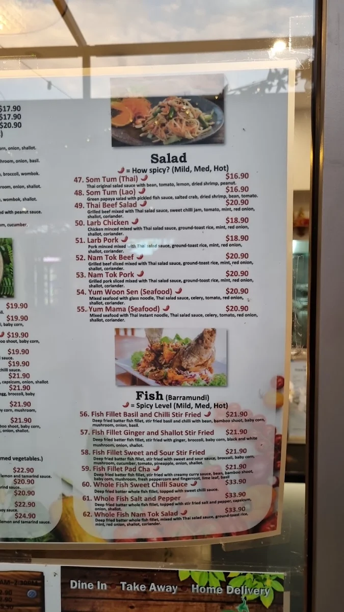 Menu, Prik Thai Restaurant