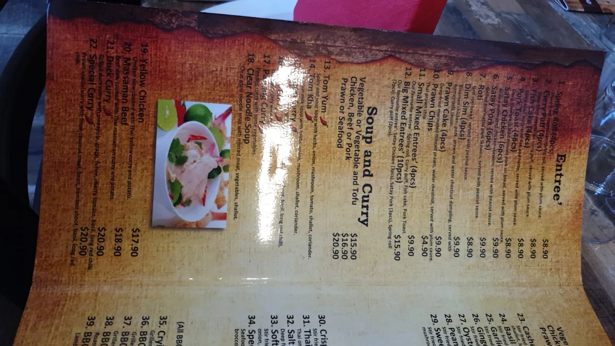 Menu, Prik Thai Restaurant