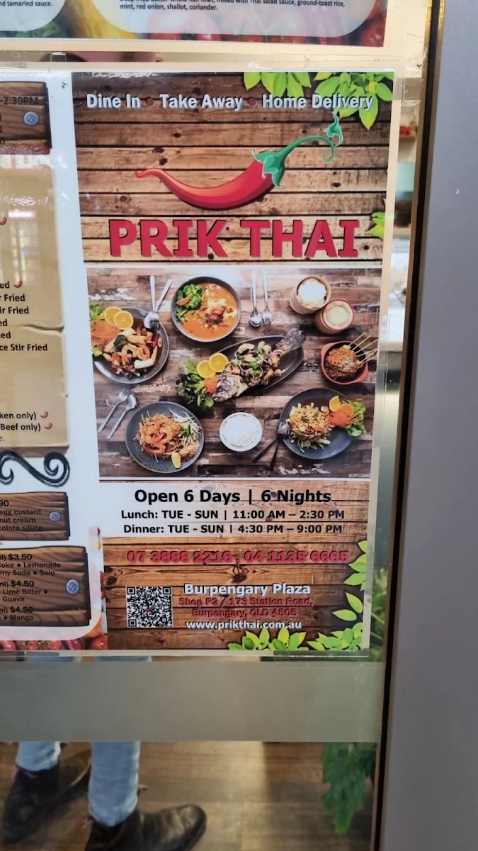 Menu, Prik Thai Restaurant