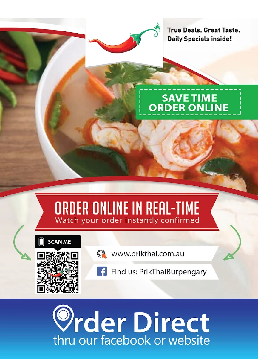 Menu, Prik Thai Restaurant