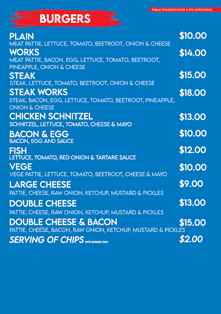 Menu, Liberty Bingara Cafe