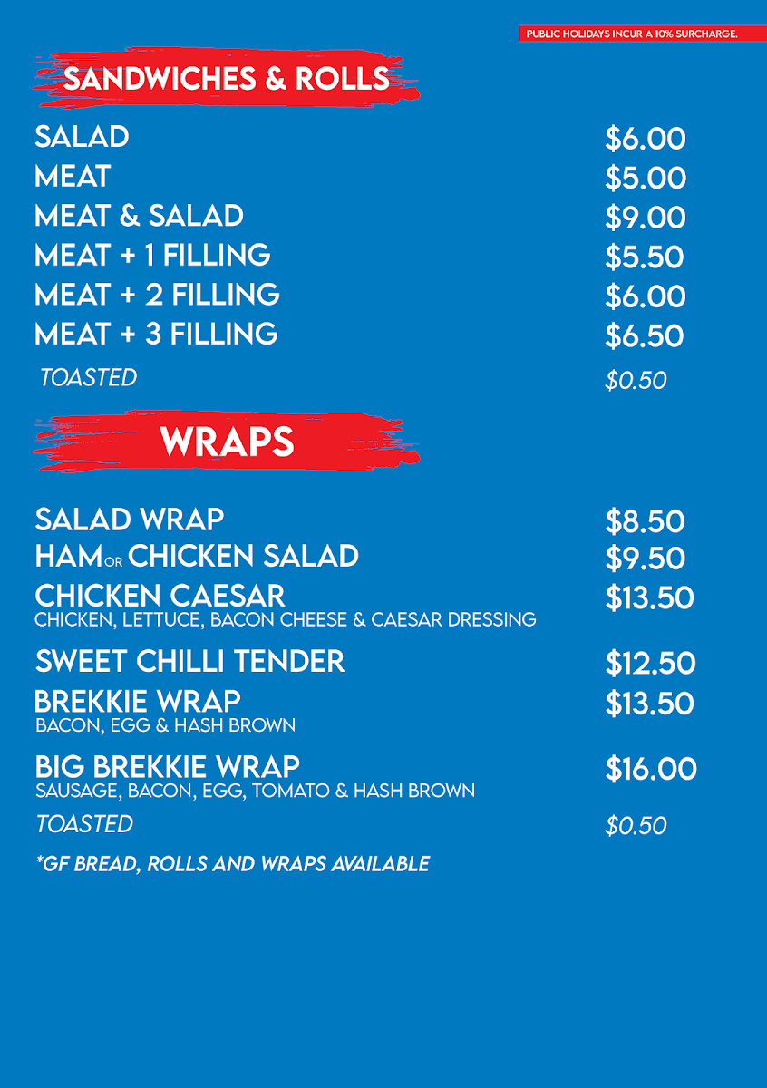 Menu, Liberty Bingara Cafe