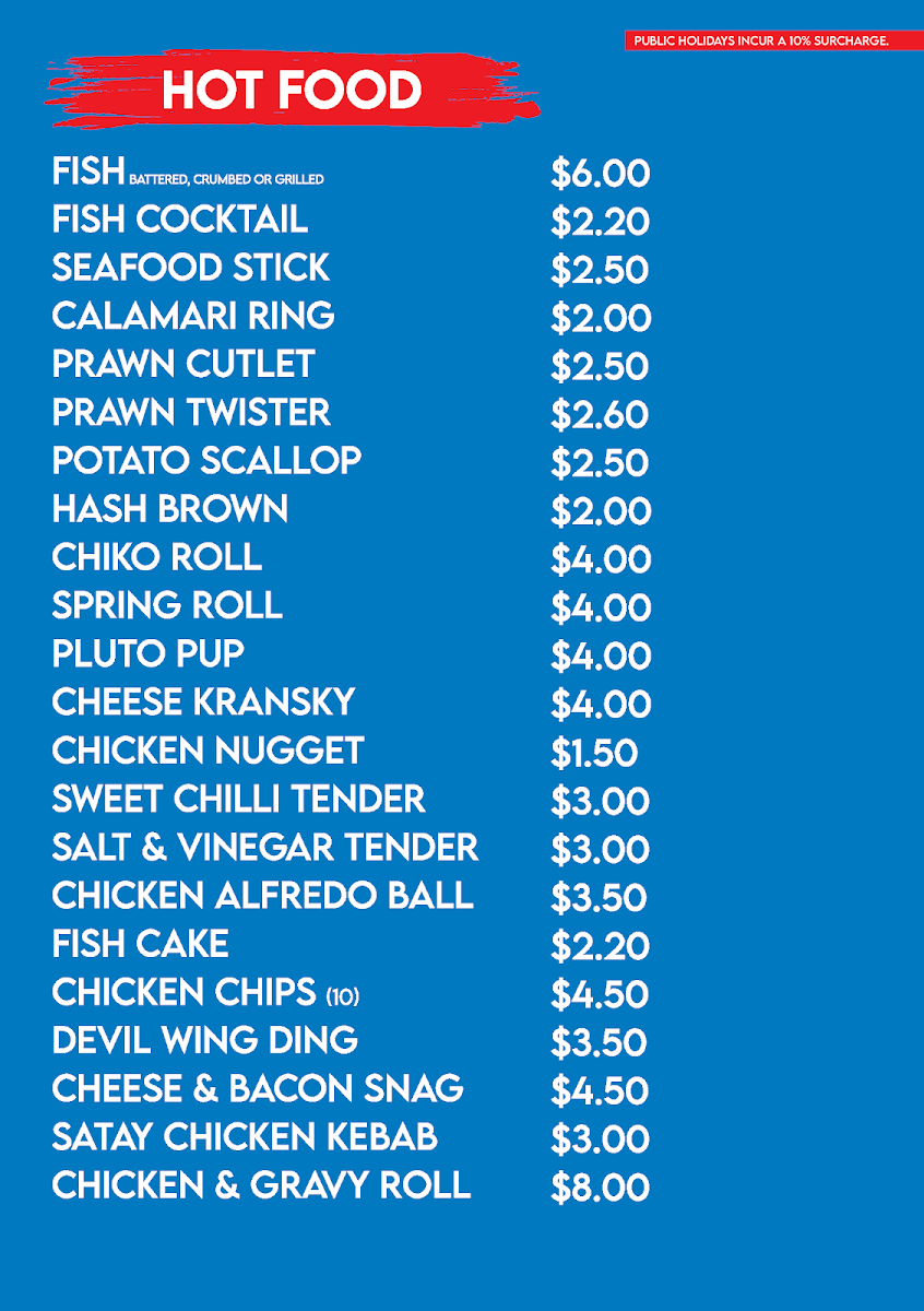 Menu, Liberty Bingara Cafe