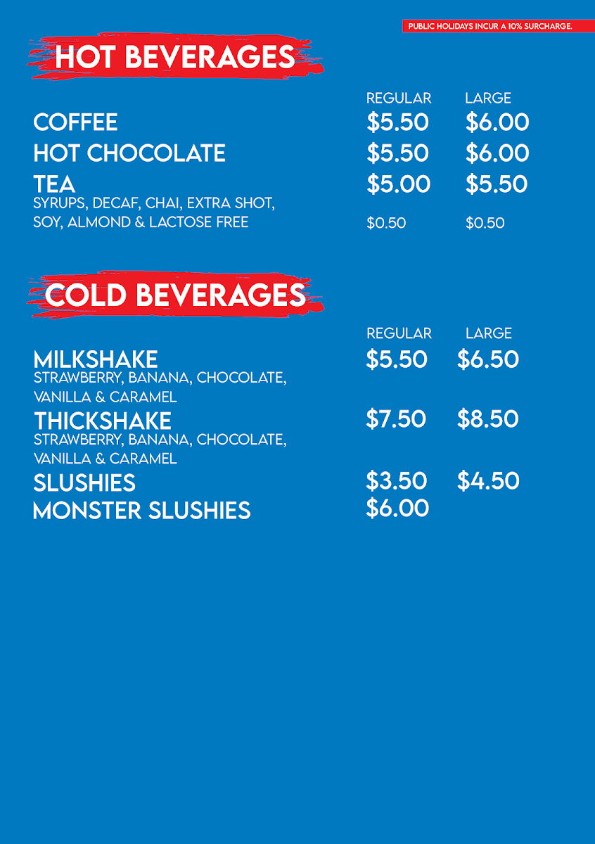 Menu, Liberty Bingara Cafe