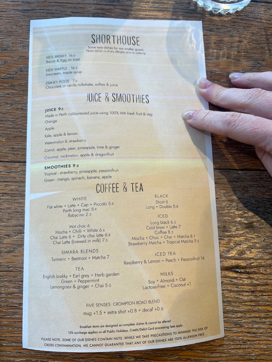 Menu, The Shorehouse