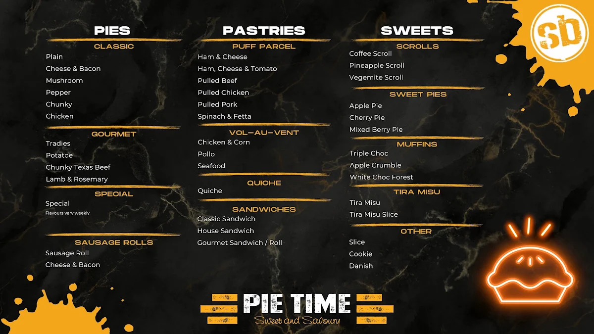 Menu, SB Pie Time