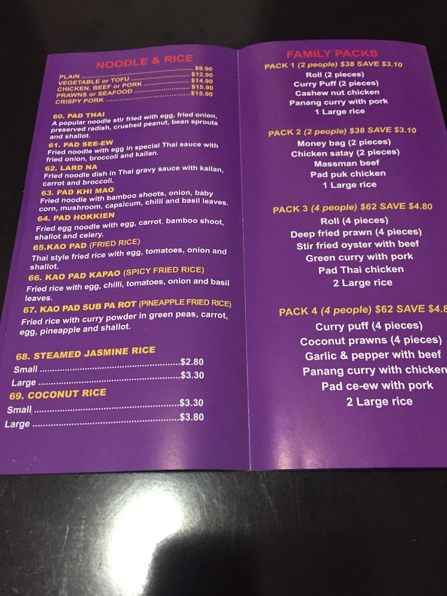 Menu, Thai Daisy Hill Restaurant