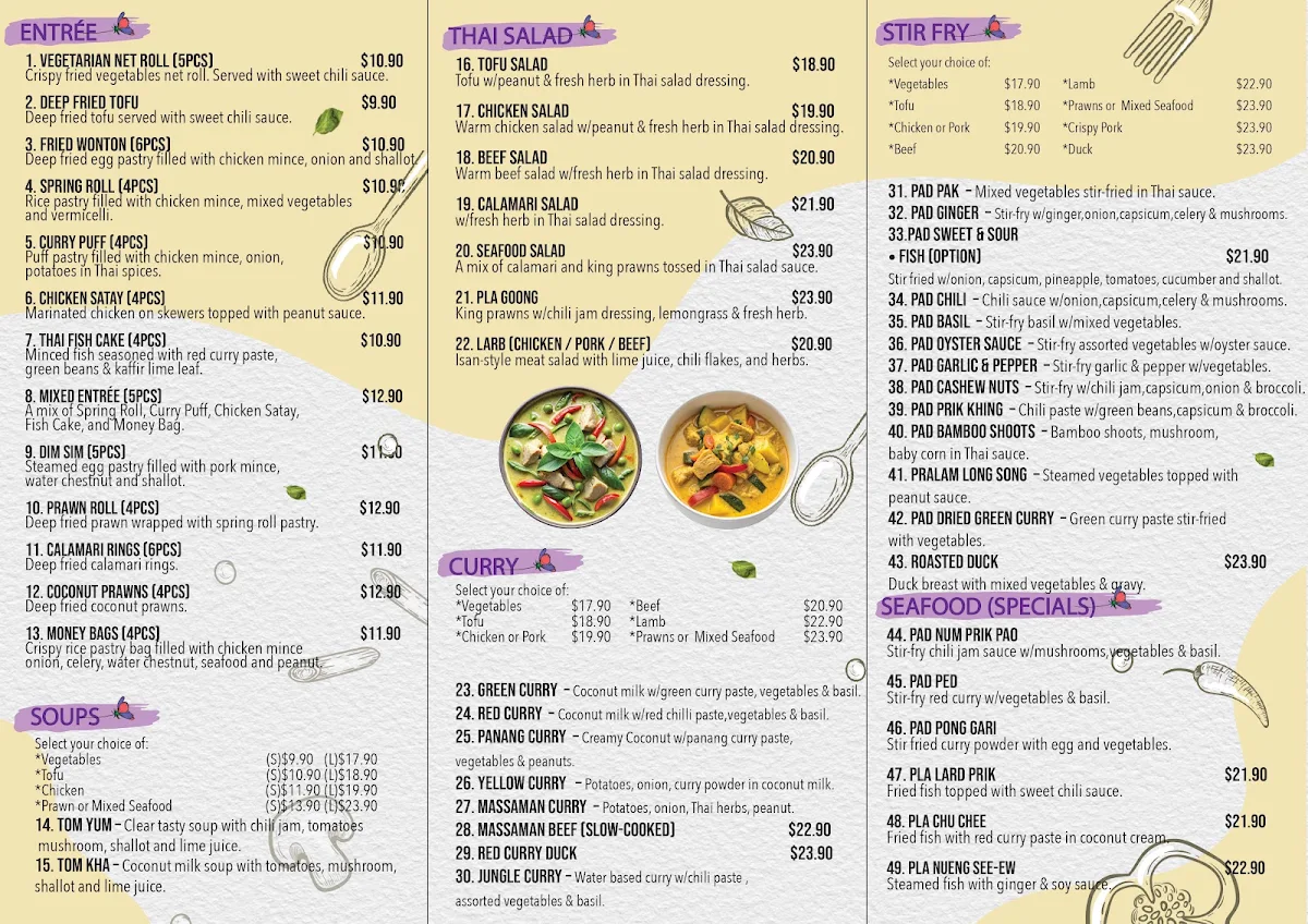 Menu, Thai Daisy Hill Restaurant