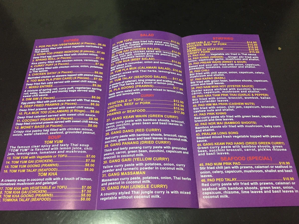 Menu, Thai Daisy Hill Restaurant