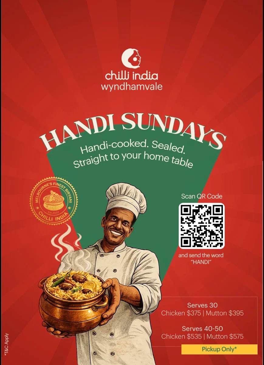 Menu, Chilli India Cloud Wyndham Vale