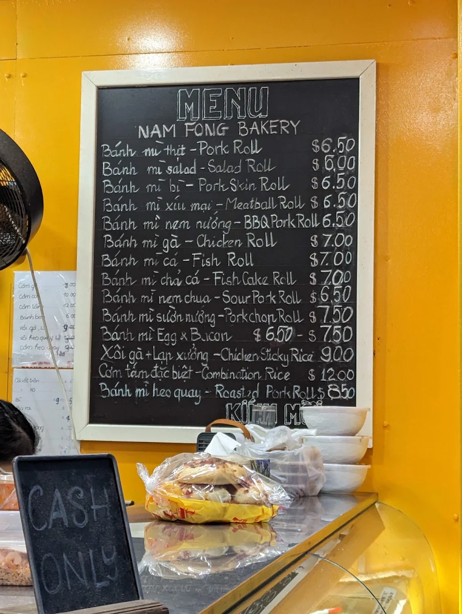 Menu, Nam Fong Hot Bread Bankstown