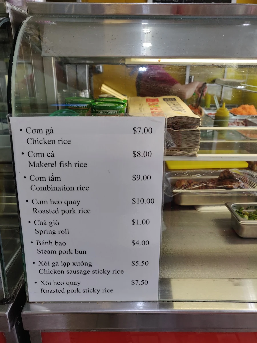 Menu, Nam Fong Hot Bread Bankstown
