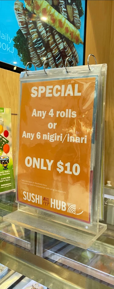 Menu, Sushi Hub Southland