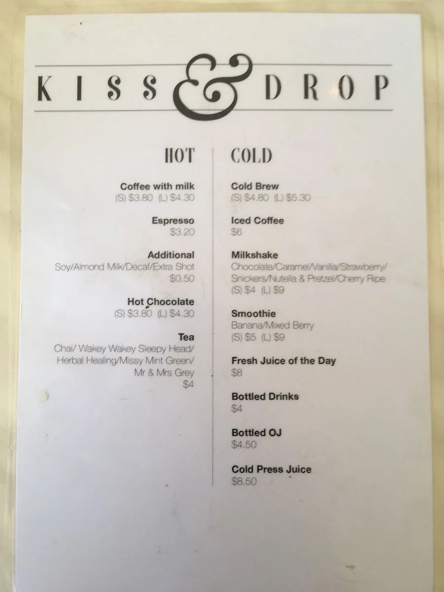 Menu, Kiss & Drop