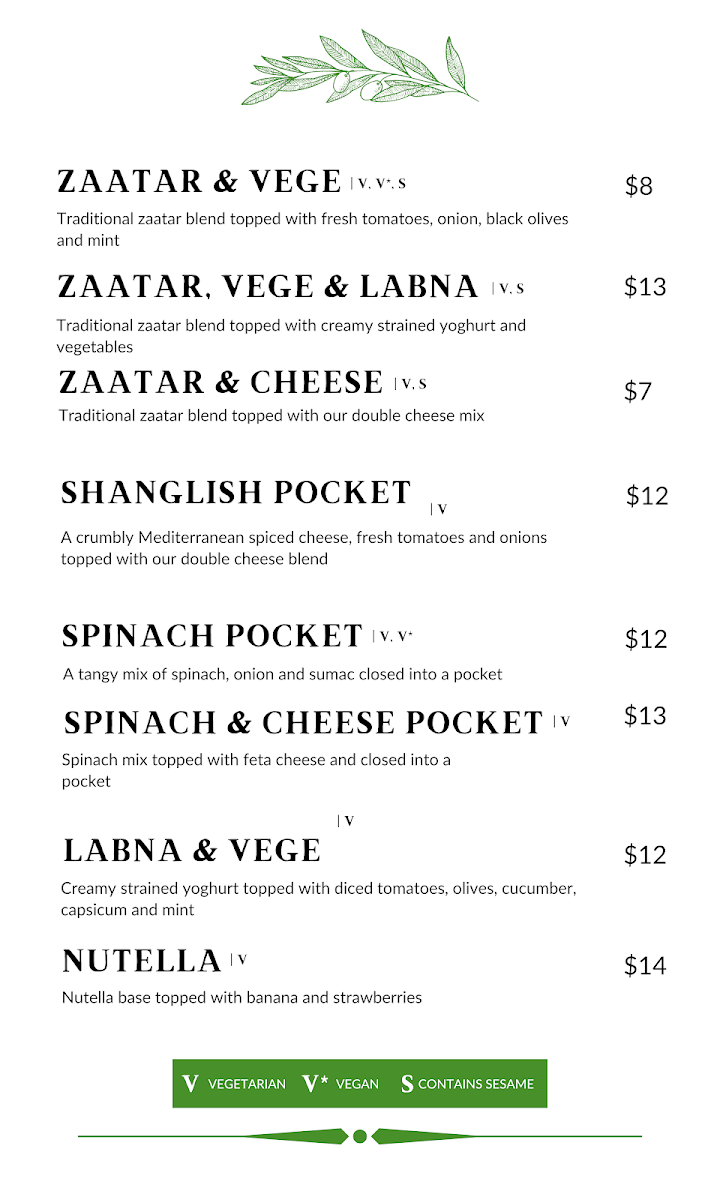 Menu, Tripolian Bakehouse