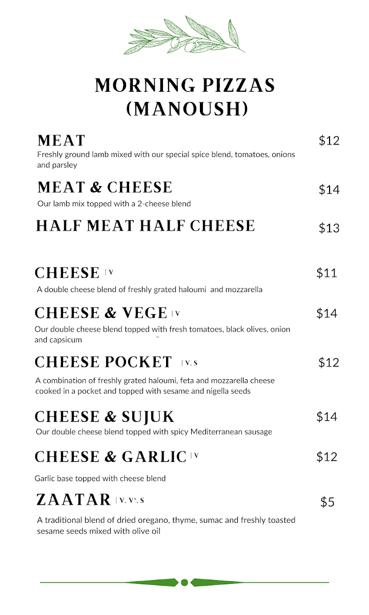 Menu, Tripolian Bakehouse