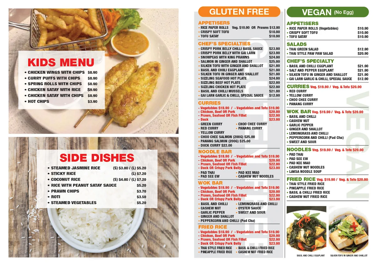 Menu, ( Location at Thirroul) Coastal Thai restaurant
