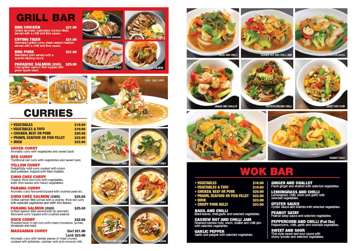 Menu, ( Location at Thirroul) Coastal Thai restaurant