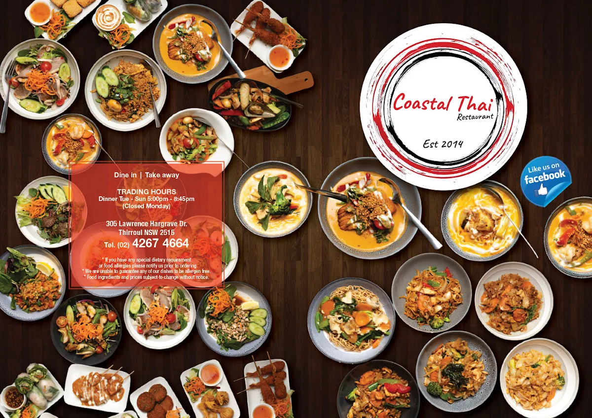 Menu, ( Location at Thirroul) Coastal Thai restaurant