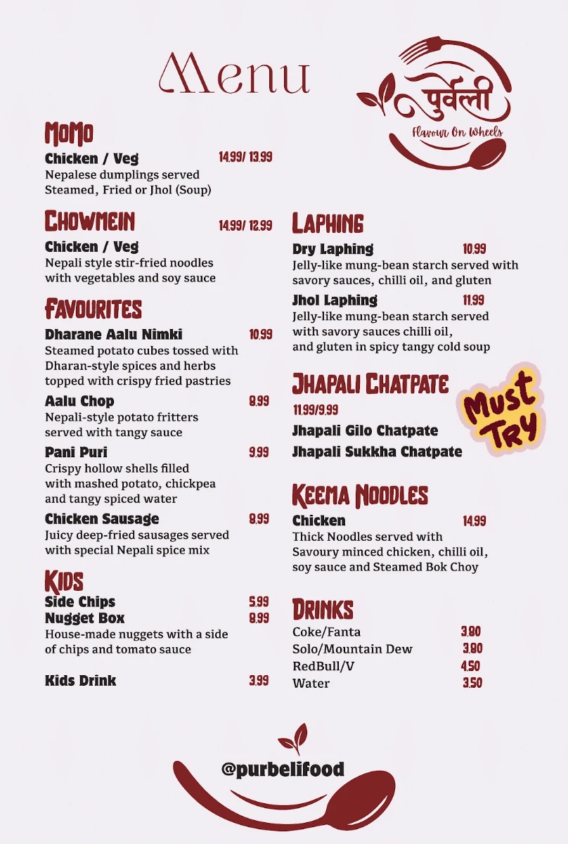 Menu, Purbeli - Flavour on Wheels