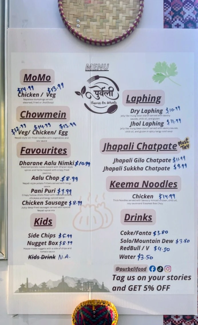 Menu, Purbeli - Flavour on Wheels