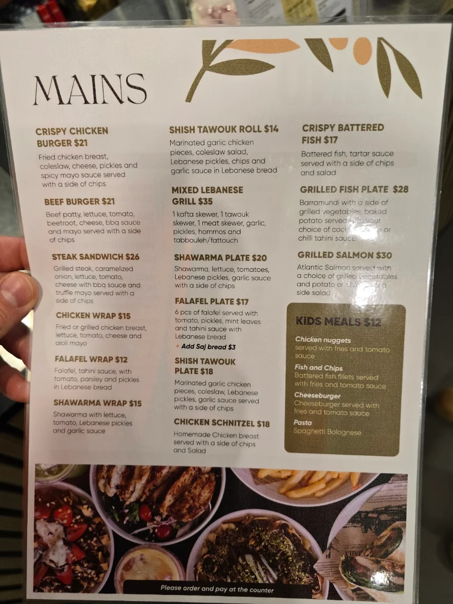 Menu, Nejia's Cafe