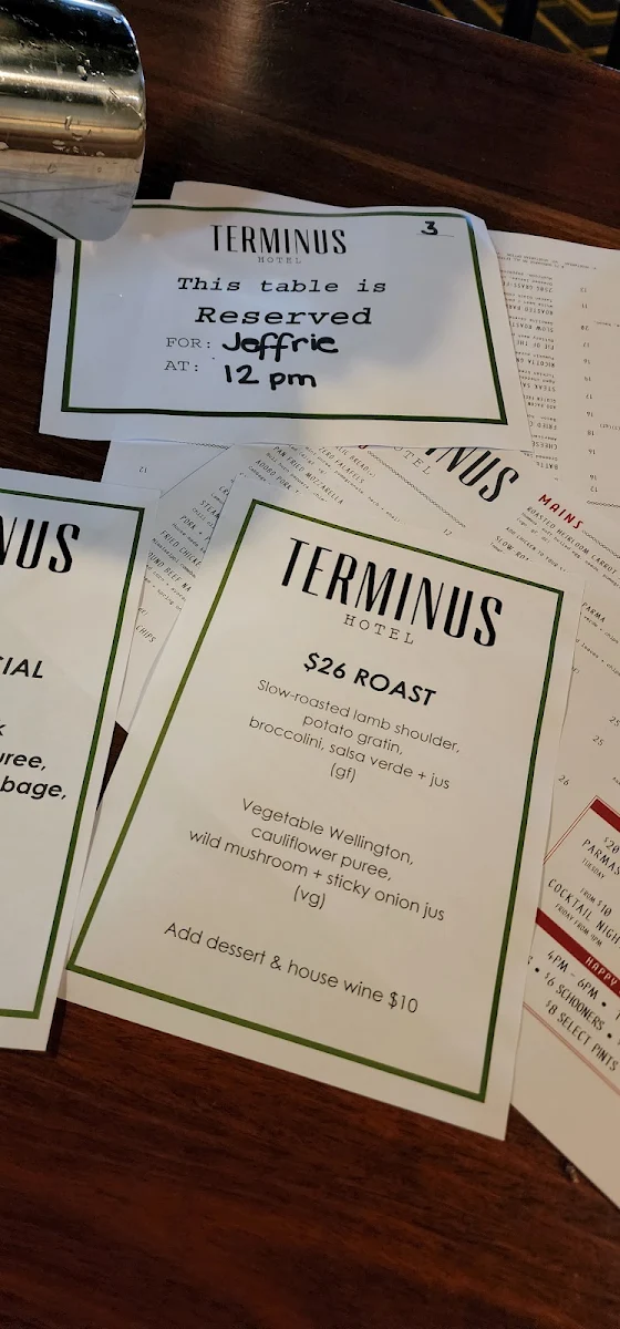 Menu, Terminus Hotel
