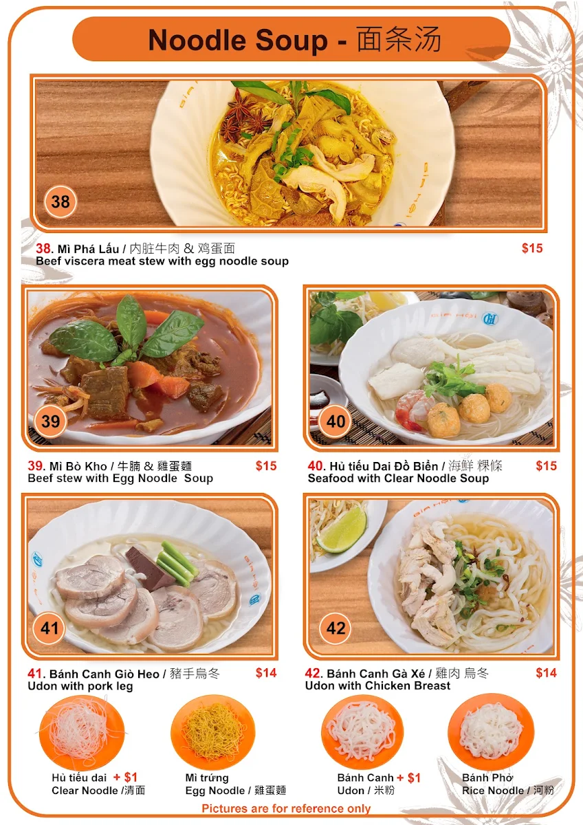 Menu, Oh My Phở Burwood ( old name Gia Hoi Streetfood )
