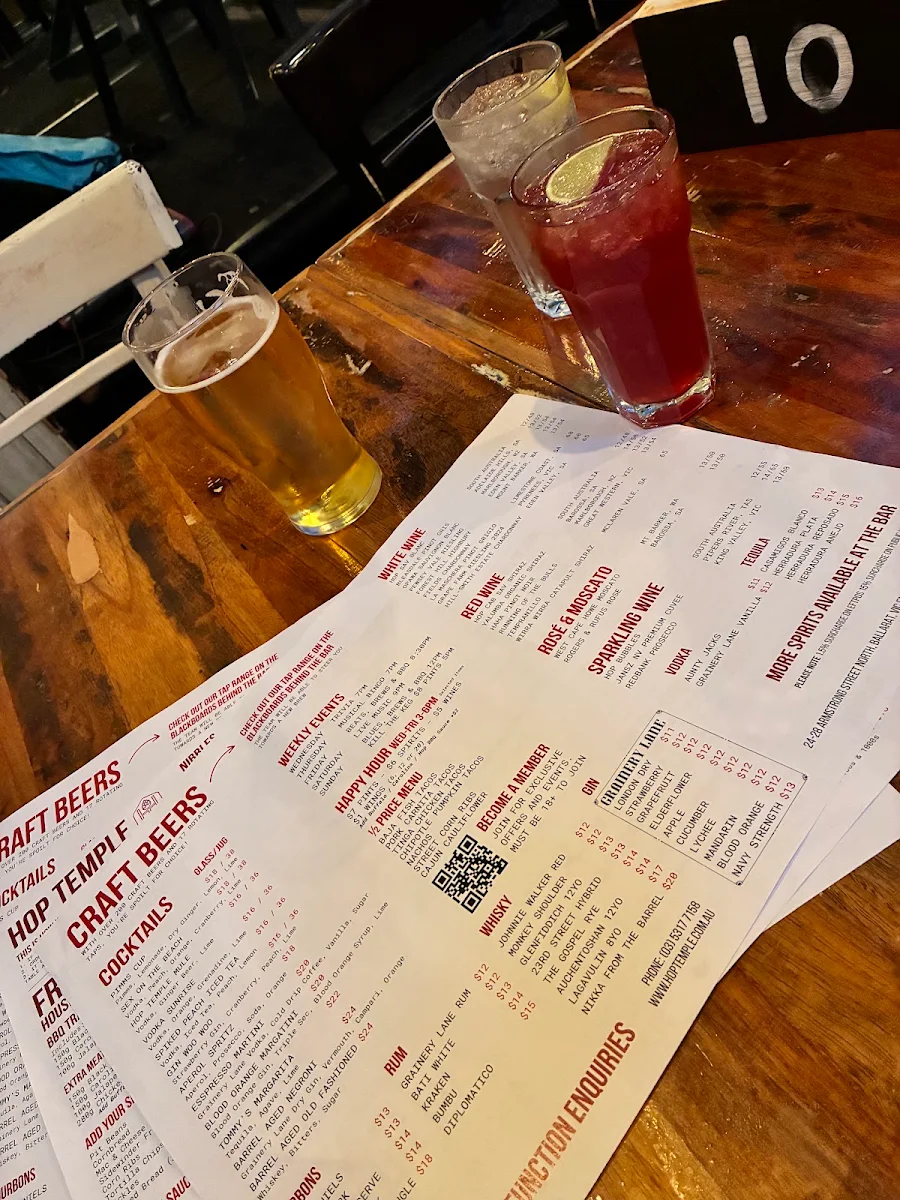 Menu, Hop Temple