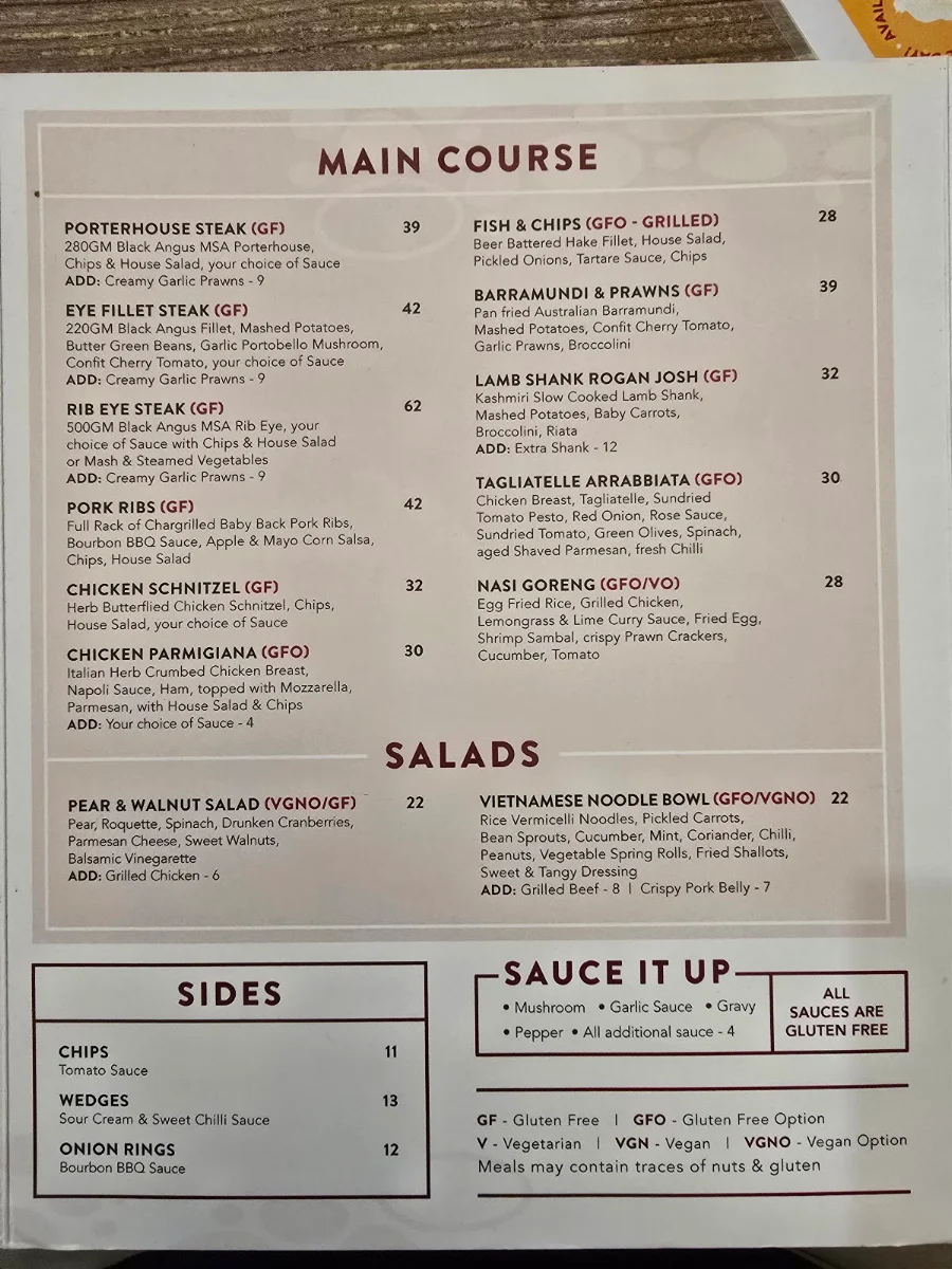 Menu, The Brook Bar & Bistro