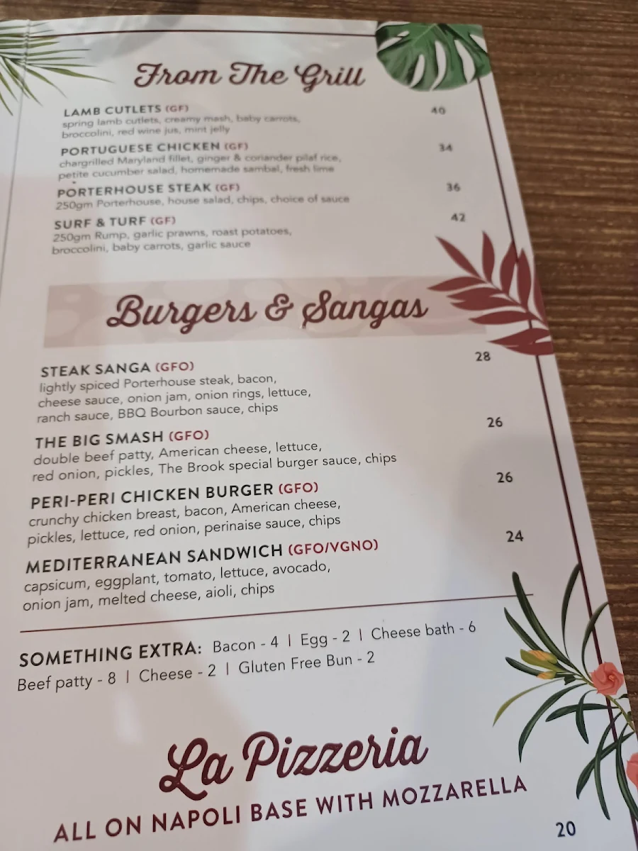 Menu, The Brook Bar & Bistro