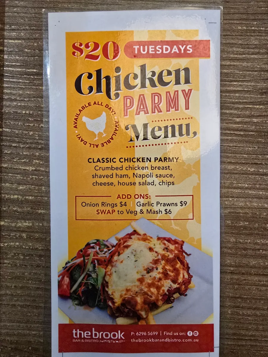 Menu, The Brook Bar & Bistro