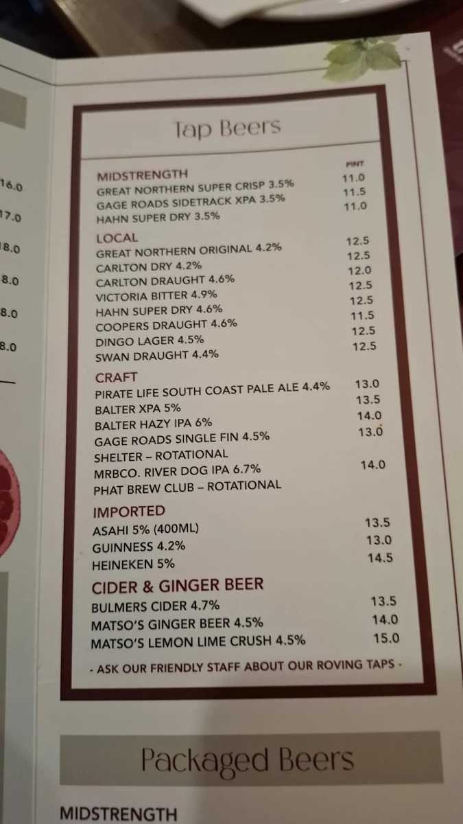 Menu, The Brook Bar & Bistro