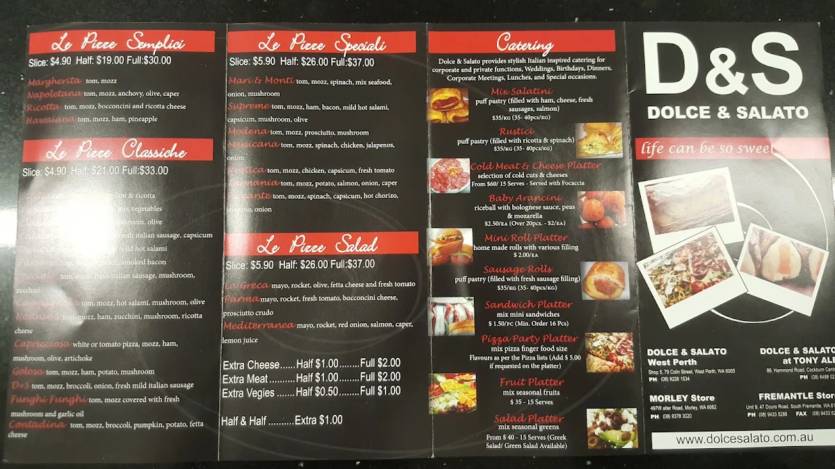 Menu, Dolce & Salato