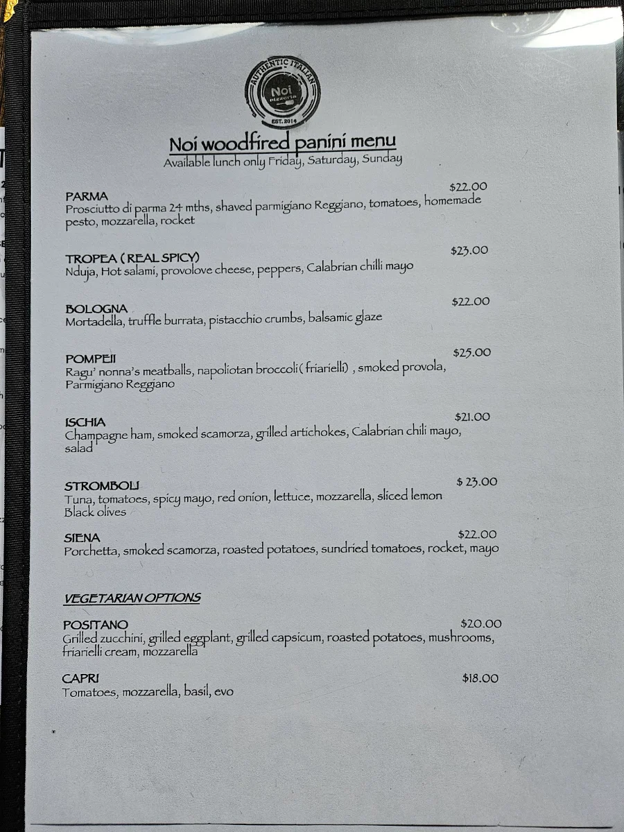 Menu, Noi Pizzeria Preston