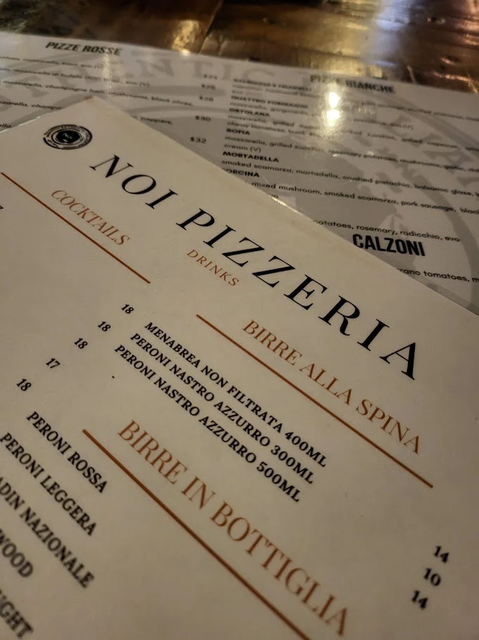 Menu, Noi Pizzeria Preston
