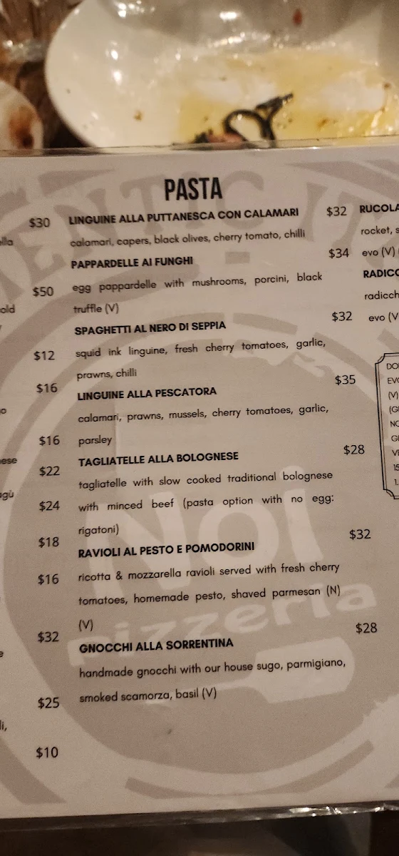 Menu, Noi Pizzeria Preston