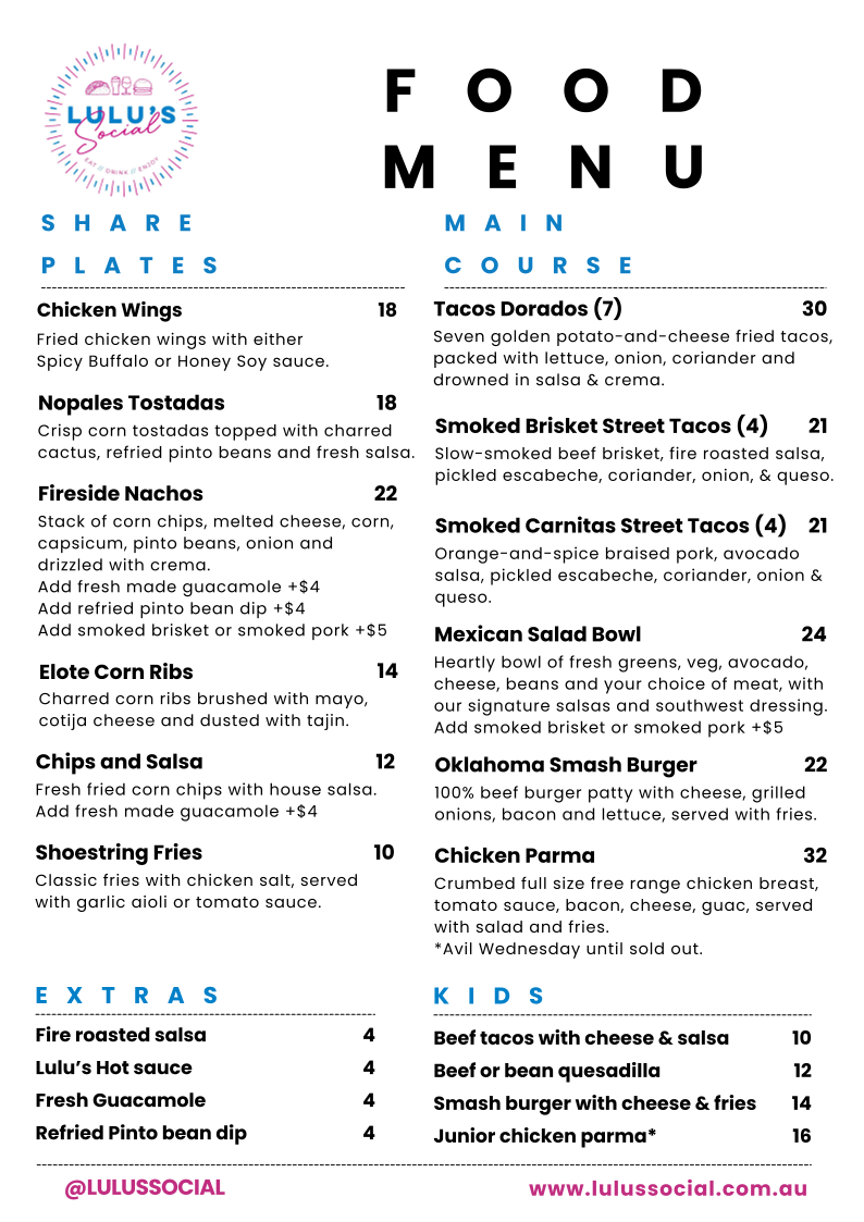 Menu, Lulu's Social
